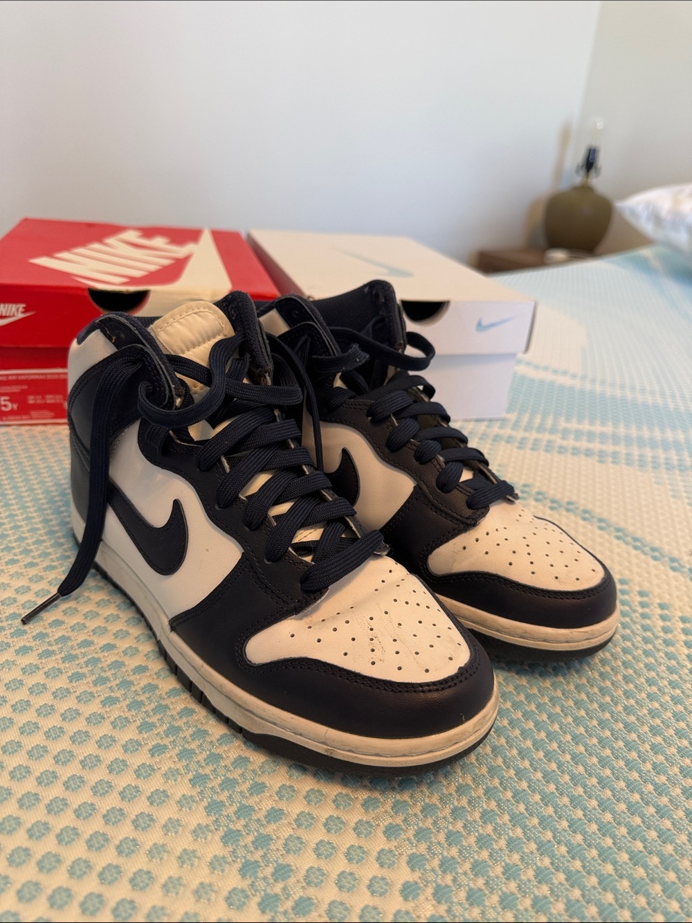 Nike Dunk High Sneakers in Navy and White Leather
